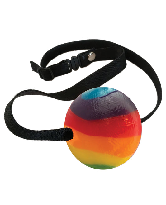 Rainbow Candy Ball Gag – Strawberry Flavored Bondage Restraint with Edible Candy