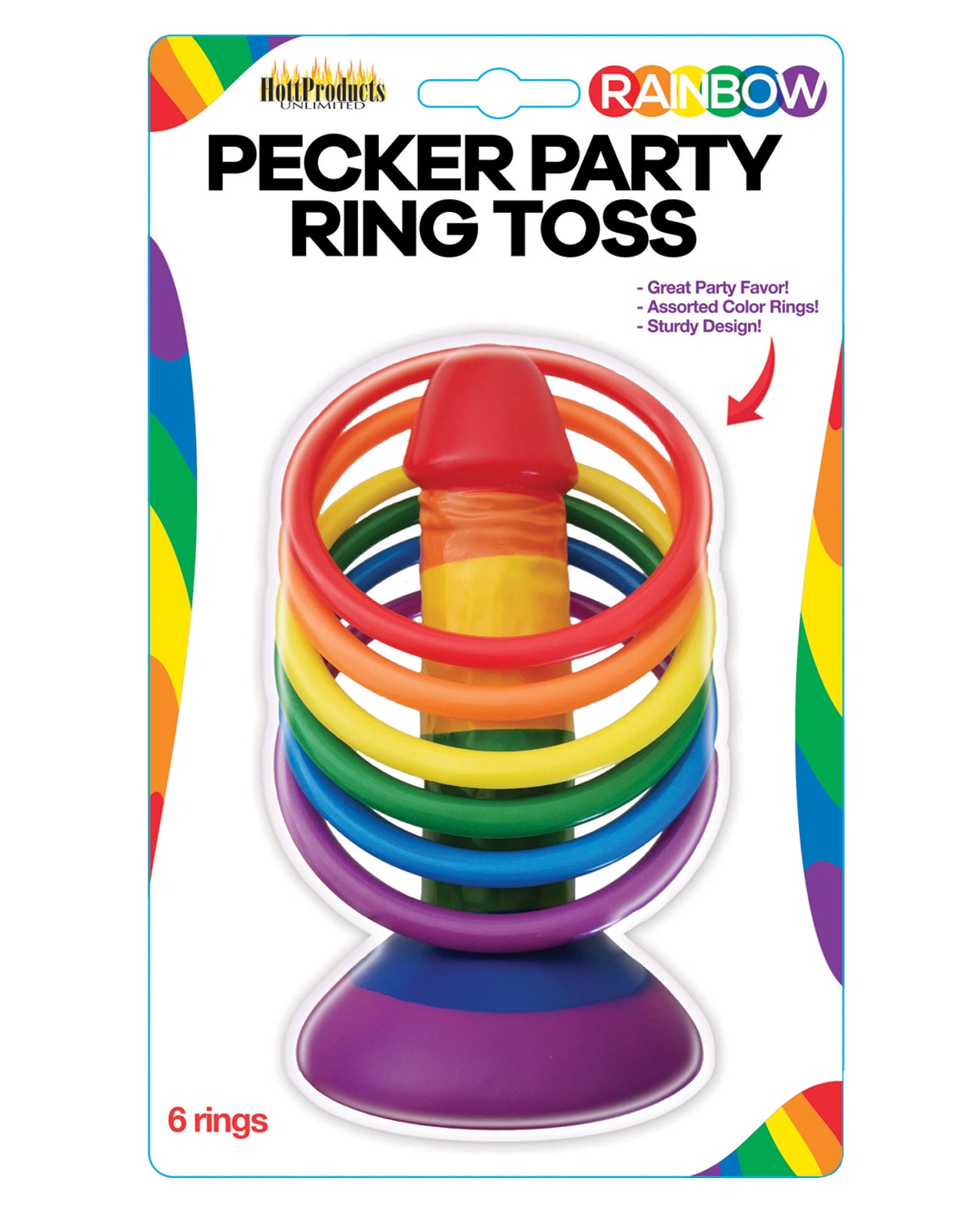 Hott Products Bachelorette Party Game Rainbow Pecker Ring Toss Colorful Design for Fun Group Entertainment