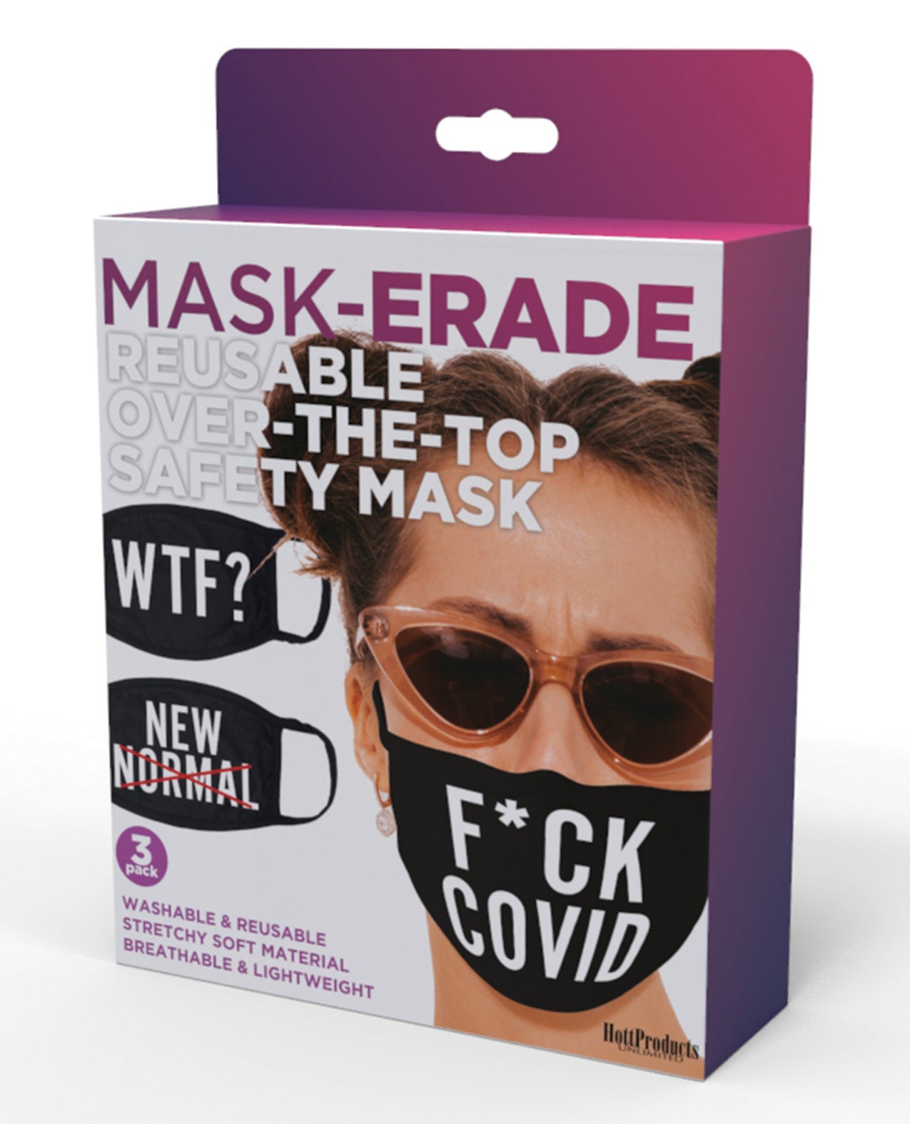 Hott Products novelty face masks pack with bold text designs, washable, reusable for personal safety and self-expression