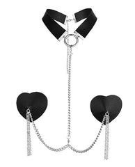 Nipplicious Bondage Set Leather Collar with Chain and Erotic Nipple Pasties for Sensual Play