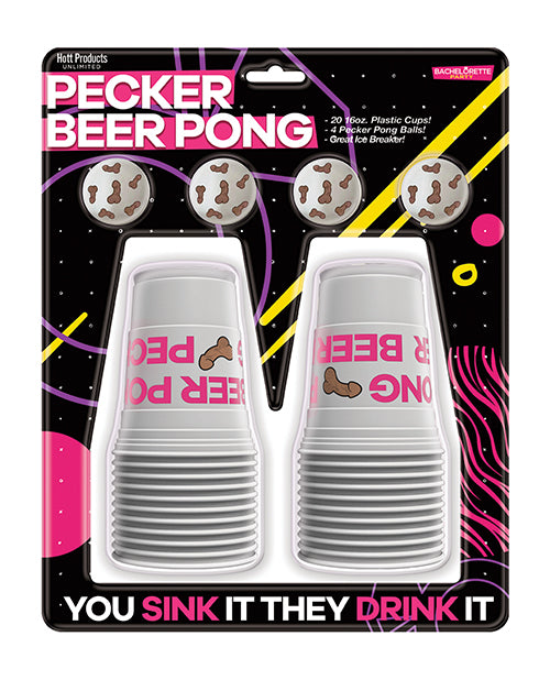 Hott Products Beer Pong Game Set with Custom Pecker Pong Balls and 16oz Plastic Cups for Fun Party Drinking Games
