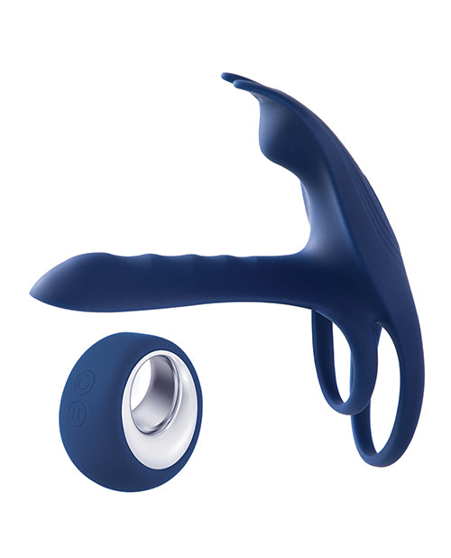 Honey Play Box Penis Enhancement Blue Fox Vibrating Sleeve with Clitoral Stimulator and Waterproof Design for Couples Pleasure