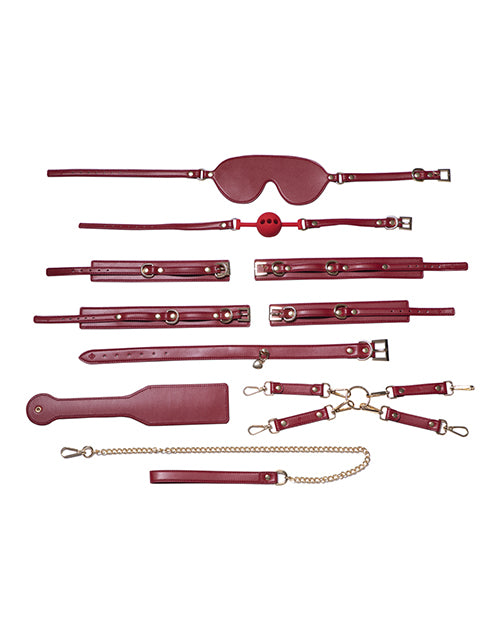 Honey Play Box Bondage Kit Red Passion 8-Piece Set Vegan Faux Leather with Reinforced Paddle for Couples Play
