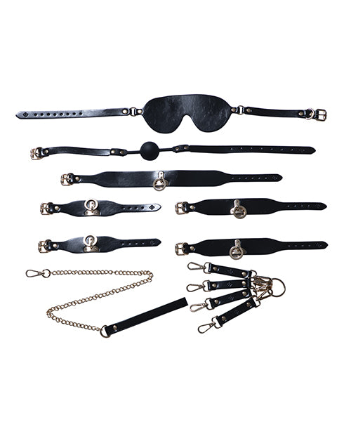 Honey Play Box Bondage Set Adjustable Faux Leather Cuffs Blindfold for Sensory Roleplay and Restraint