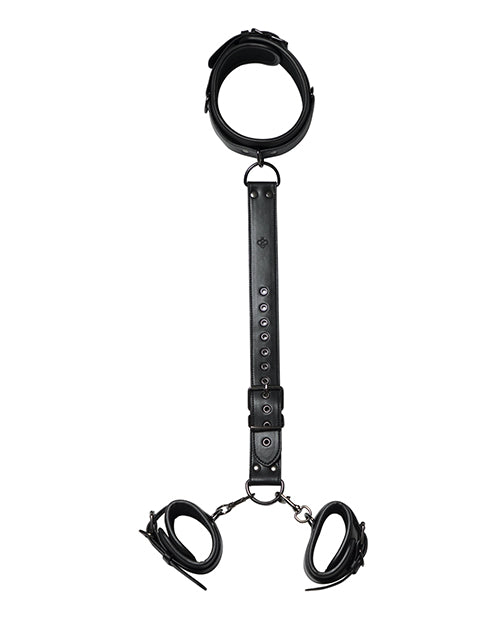Honey Play Box Bondage Restraints Dual-Layer Faux Leather Collar with Adjustable Wrist Cuffs for Versatile Secure Bondage Play