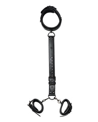 Honey Play Box Bondage Restraints Dual-Layer Faux Leather Collar with Adjustable Wrist Cuffs for Versatile Secure Bondage Play