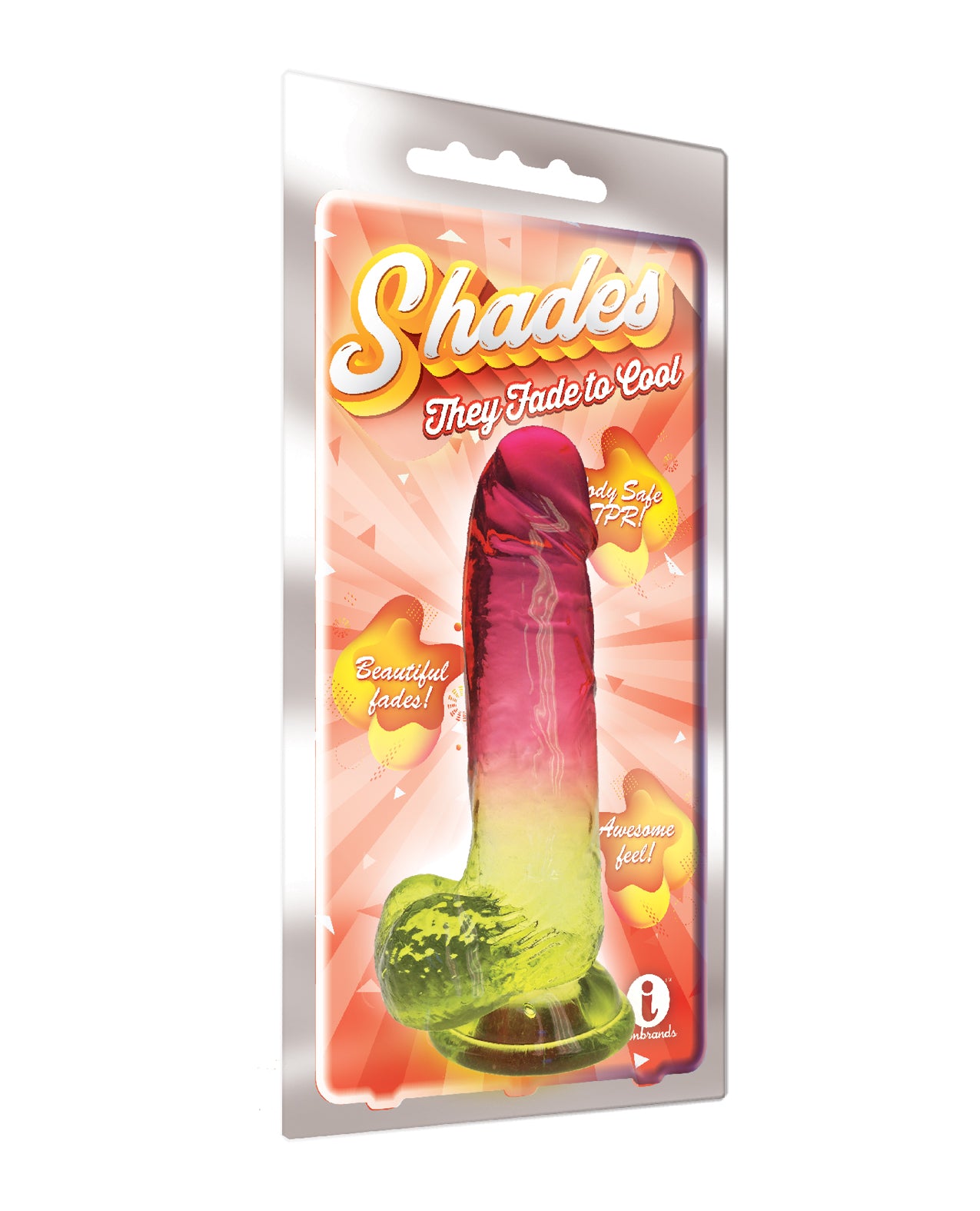 Shades Jelly Dong Pink Yellow Gradient Large TPR Shimmering Finish for Playful Stimulation