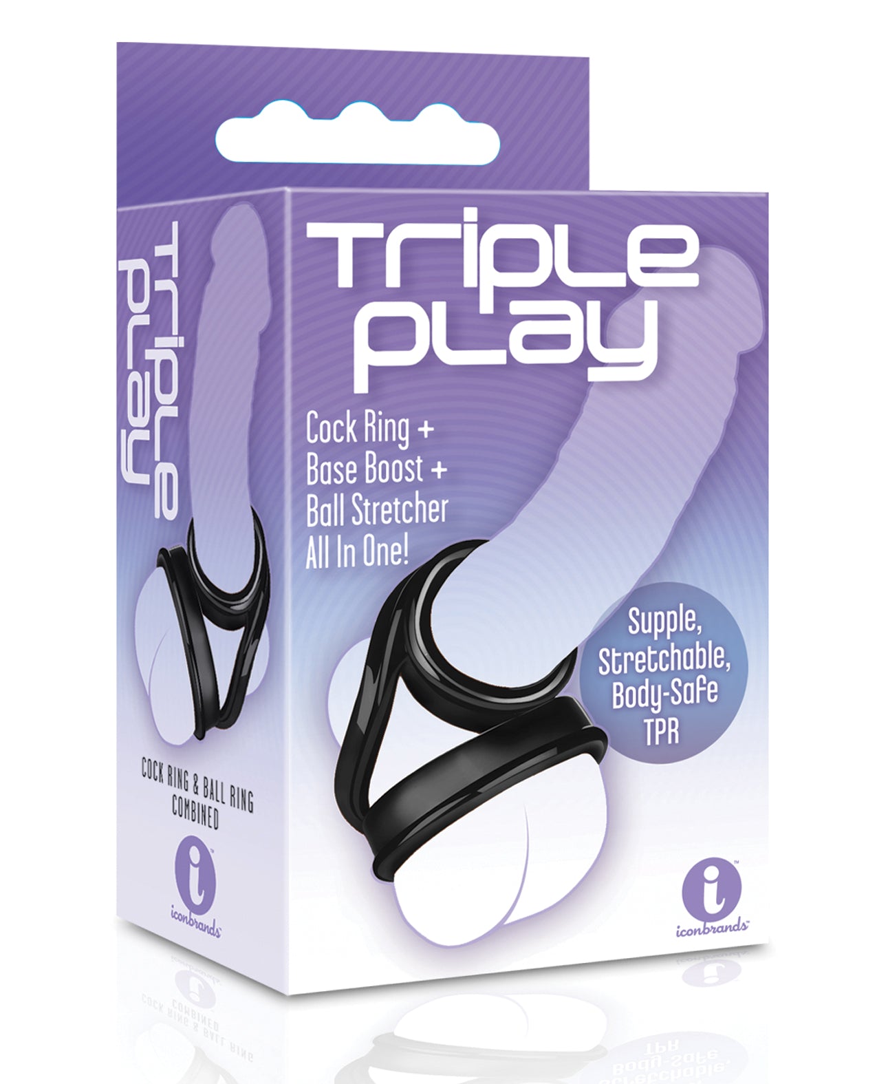 The 9's Penis Enhancement Triple Ring TPR Cock Ring with Ball Stretcher for Lasting Performance and Support
