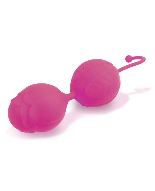 Pink Silicone Kegel Balls with Floral Pattern and Rotating Weights