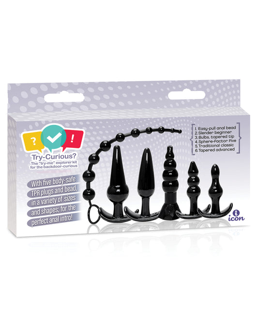 Try-Curious Anal Plug Kit with body-safe TPR and multiple sizes for beginner anal exploration