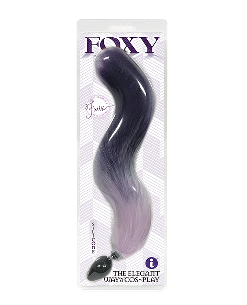 Foxy Anal Products Silicone Butt Plug with Ultra-Soft Purple Gradient Faux Fur Tail for Role-Play Delight