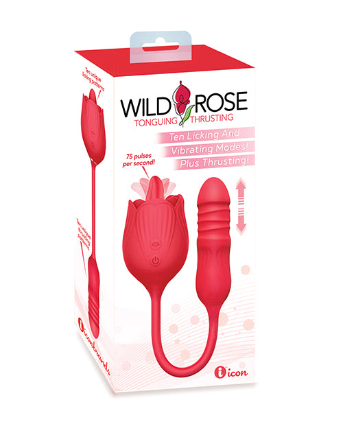 Wild Rose Stimulator Vibrator with Licking Tongue and Thrusting Shaft in Silicone for Intense Adult Stimulation