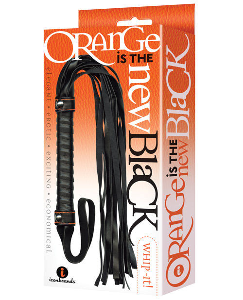 The 9s Bondage Whip Leather-Look Orange-Stitched Handle Sturdy Flogger for Sensation Play