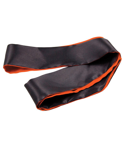 Reversible Satin Blindfold Sash in Orange and Black – Smooth 48-Inch Bondage Accessory