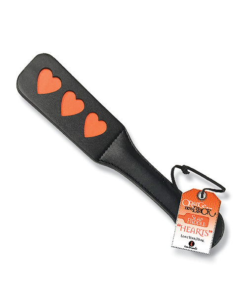 The 9s Bondage Paddle Heart Impression Handmade Leather with Orange Stitching for Sensation Play
