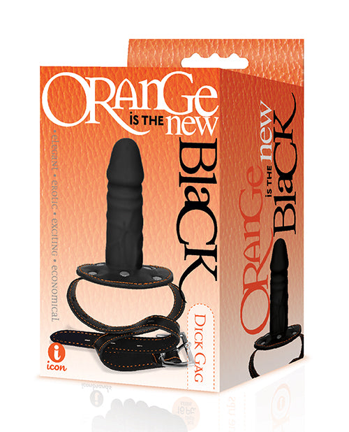 The 9s Silicone Dick Gag with Adjustable Leatherette Strap and Orange Stitching for Bondage Play and Sensory Restraint