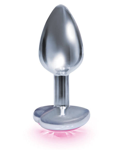 Stainless Steel Anal Plug with Pink Heart Bejeweled Base – Beginner Size
