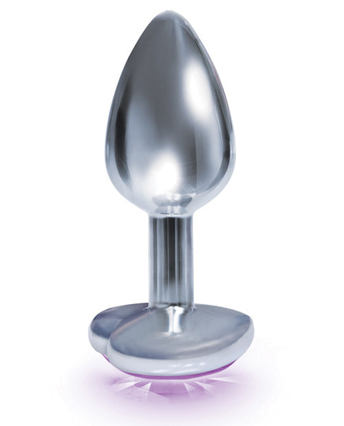 Stainless Steel Anal Plug with Violet Bejeweled Heart Base