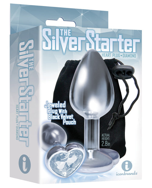 The 9s Anal Plug chrome metallic body heart-shaped bejeweled base for safe beginner-friendly pleasure