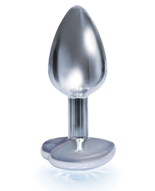 Silver Starter Heart Stainless Steel Anal Plug with Bejeweled Base