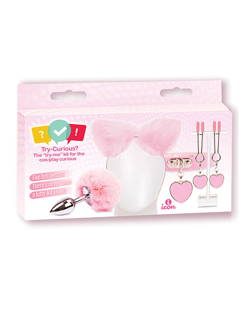 Try-Curious Anal Products Pink Kitty Set with Furry Tail Plug and Plush Ears for Couples Cosplay