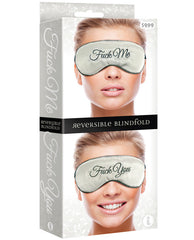 Icon Male Bondage Blindfolds reversible silk mask with playful "Fuck Me" and "Fuck You" messages for intimate communication