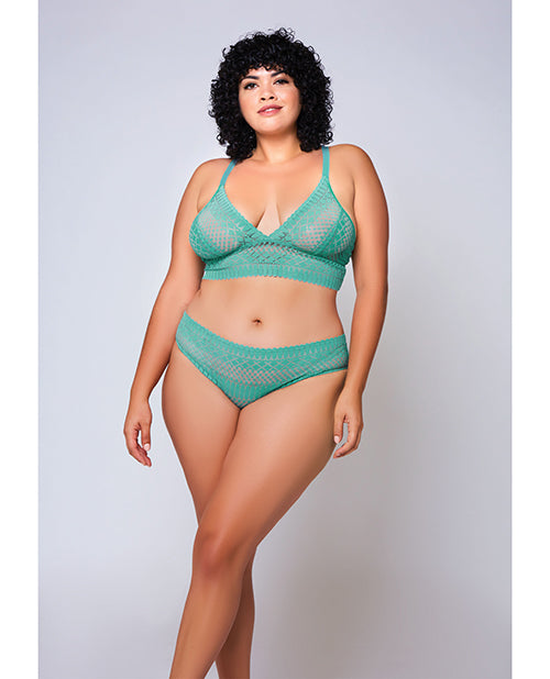 iCollection Lingerie Plus Size Bralette and Hipster Geometric Lace Teal for Comfortable Confident Fit