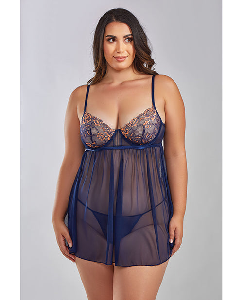 iCollection Lingerie Plus Size Babydoll Cross Dyed Lace Removable Garters for Flattering Curves