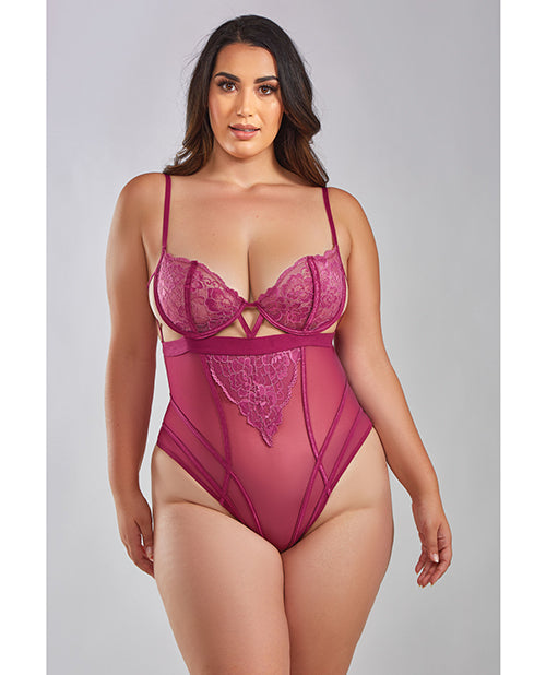 iCollection Lingerie Plus Size Teddy Cross Dyed Galloon Lace Underwire Cups for Flattering Support