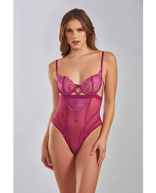 iCollection Lingerie lace teddy cross dyed galloon lace fine mesh underwire cups for elegant intimate wear