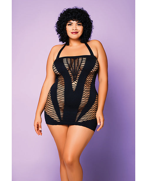 Glitter plus size chemise seamless with halter strap and vertical V cut outs for flattering silhouette