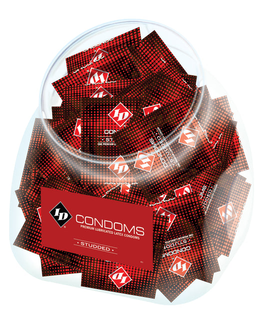 ID Studded Latex Condoms with Raised Texture and Bulk Fishbowl Pack for Enhanced Sensation