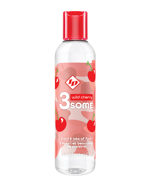 ID 3some Lubricant Water-Based 3-in-1 Wild Cherry Flavor Non-Staining for Massage and Oral Pleasure
