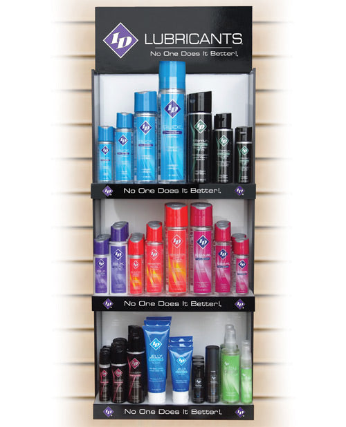 ID Slat Wall Mixed Display with assorted lubricants and toy cleaners for retail slat wall merchandising