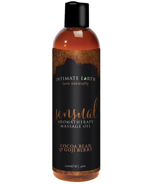 Intimate Earth Massage Oil cocoa bean and goji berry with natural organic extracts for soothing body and soft skin