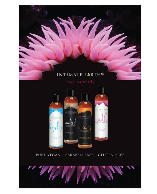 Intimate Earth Promotional Poster with Love Naturally Design and Vibrant Imagery for Retail Display