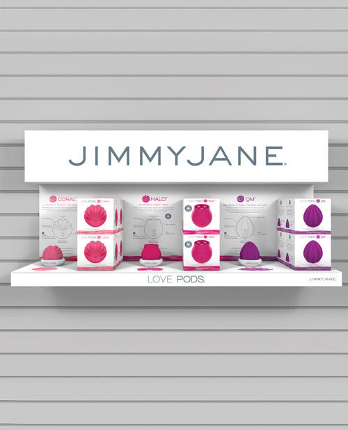Jimmyjane Retail Display Shelf with Love Pods, Tester Units, and Informational Header for In-Store Merchandising