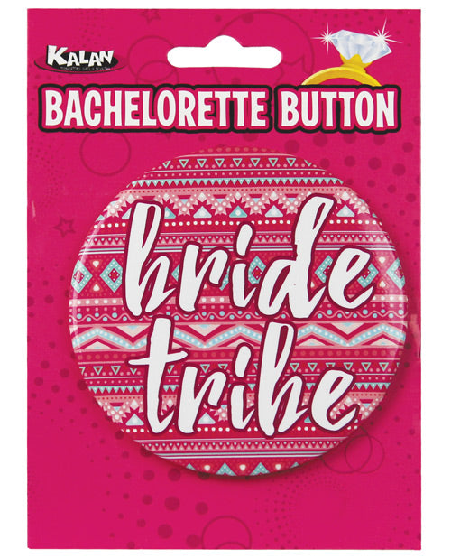 Kalan Bachelorette Button Pink and White Bride Tribe Design Party Pin for Bridal Celebrations