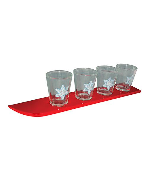 Kheper Games novelties ski shot glass set four glasses wooden ski for group party celebrations