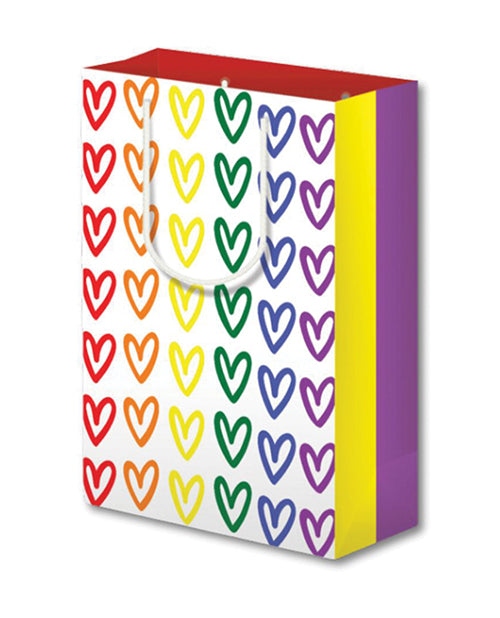 Kush Kards Gift Bag Pride Hearts Double-Sided Print with White Cord Handles for Inclusive Gift Giving
