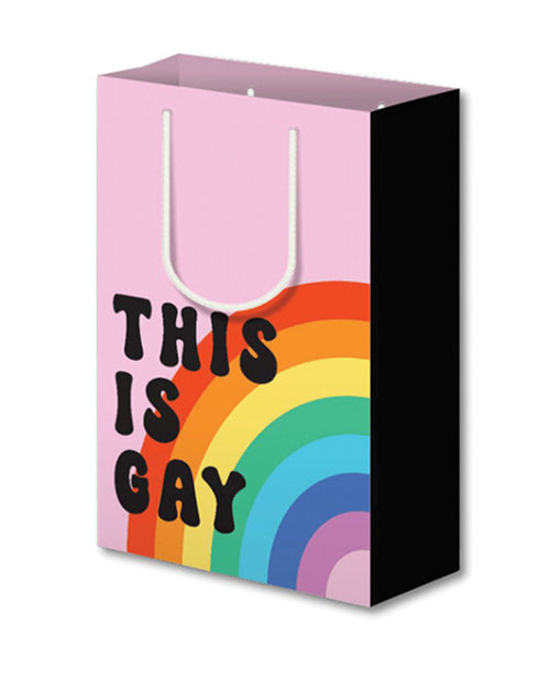 Kush Kards Gay Rainbow Gift Bag Double-Sided Print White Cord Handles for Festive LGBTQ Gifting