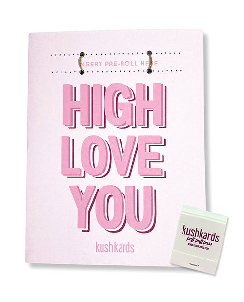 Kush Kards Greeting Card Cannabis Theme Pink Monochrome with Matchbook for Romantic Occasions