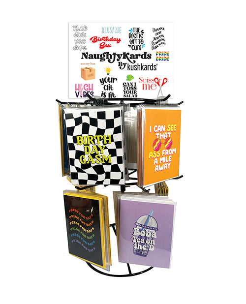 Kush Kards Spinner Rack Display with 2 Tiers and 72 Assorted Greeting Cards for Retail Merchandising