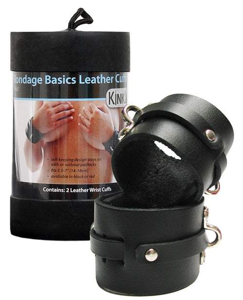 KinkLab Bondage Restraints Leather Wrist Cuffs with Adjustable Fit for Secure BDSM Play