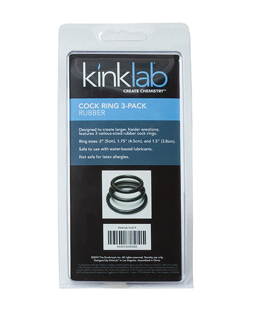KinkLab Rubber Cock Ring Three-Pack with Multiple Sizes