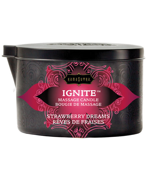Kama Sutra Massage Soy Candle with Strawberry Dreams Scent and Moisturizing Formula for Romantic Mood