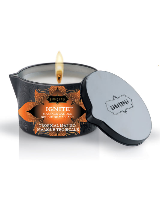 Kama Sutra Setting The Mood Massage Candle with Tropical Mango Scent and Skin-Conditioning Oils for Romantic Relaxation