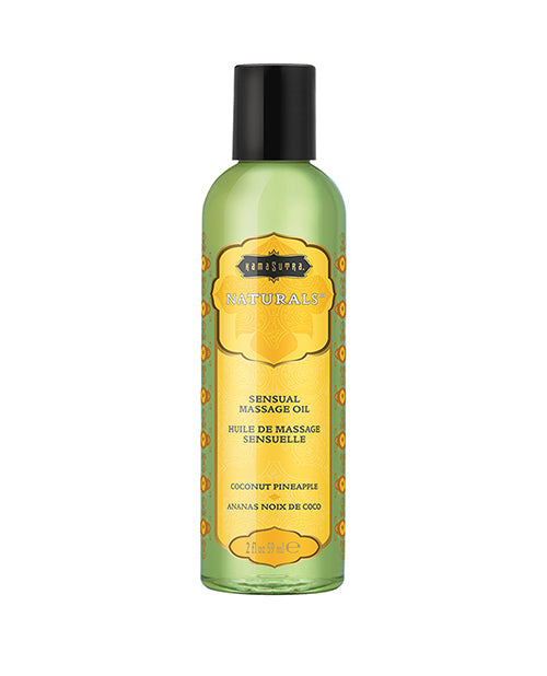 Kama Sutra Massage Oil Coconut Pineapple scent with soy, grape seed and almond oils for relaxation and moisturized skin
