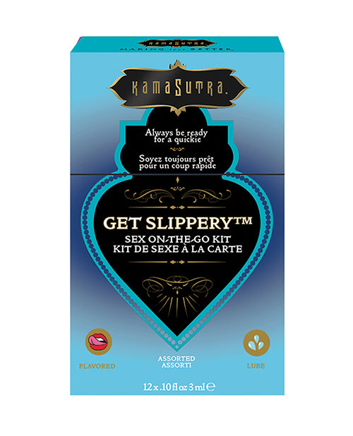 Kama Sutra Lubricants Get Slippery Sex to Go Kit Assorted Flavored and Water-Based Sachets for On-the-Go Intimacy