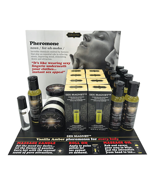 Kama Sutra Pheromone Display Set with Roll-Ons, Massage Oils, and Candles for Retail Attraction